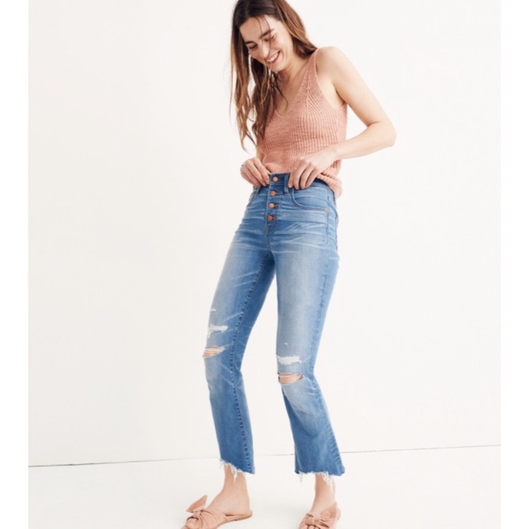 Madewell High-Rise Distressed Cropped Blue Jeans
